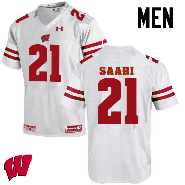 Wisconsin Badgers Men's #21 Mark Saari NCAA Under Armour Authentic White College Stitched Football Jersey BT40S48EX